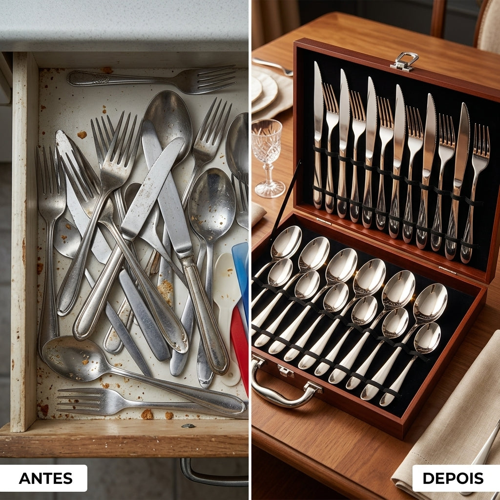 Conjunto 24 Peças Talheres Inox com Maleta Marrom