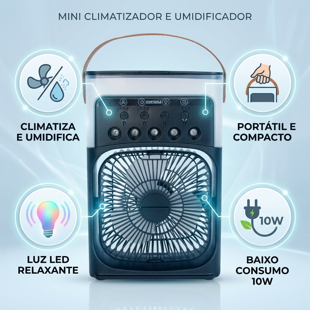Climatizador e Ventilador Portátil LED Bivolt 10W - Preto