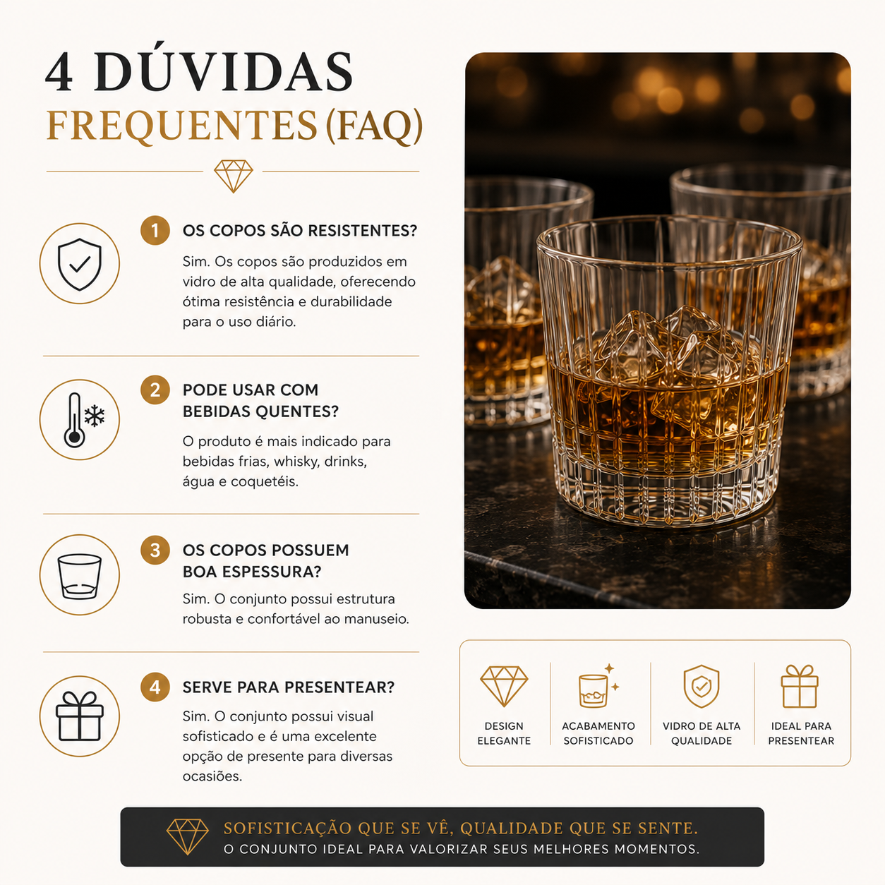 Conjunto 6 Copos Whisky Vidro 300ml Luxo Premium Drinks