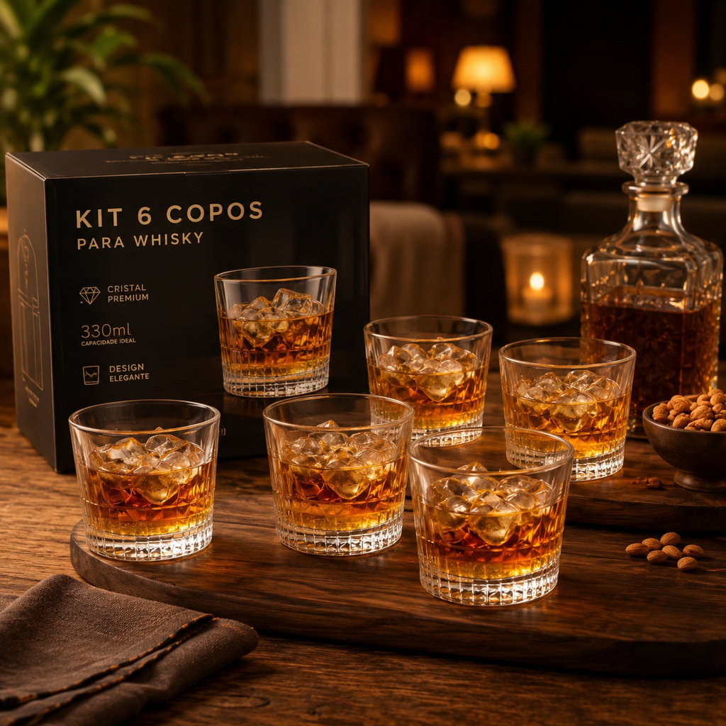 Conjunto 6 Copos Whisky Vidro 300ml Luxo Premium Drinks