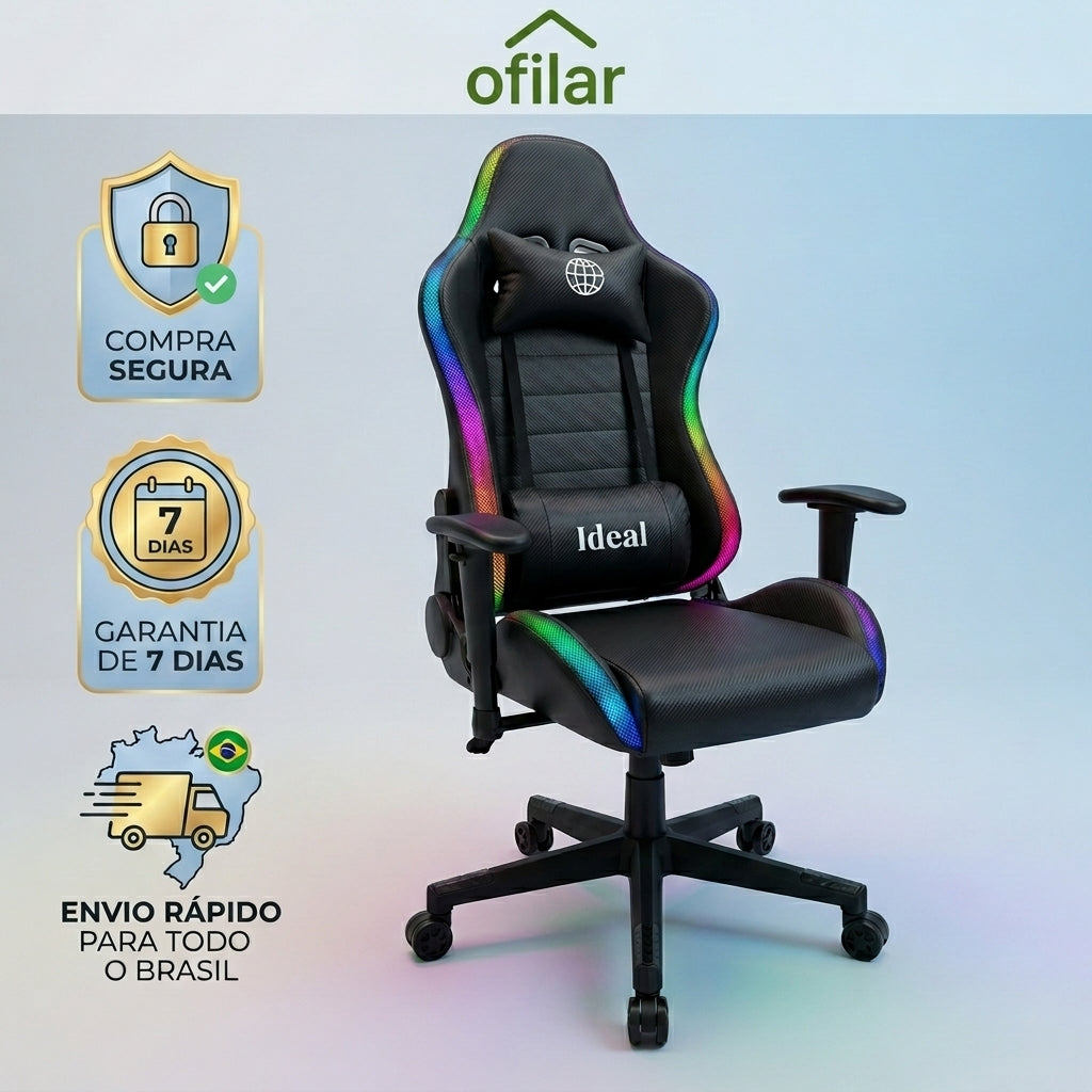 Cadeira Gamer Giratória com Luzes RGB - Sortida