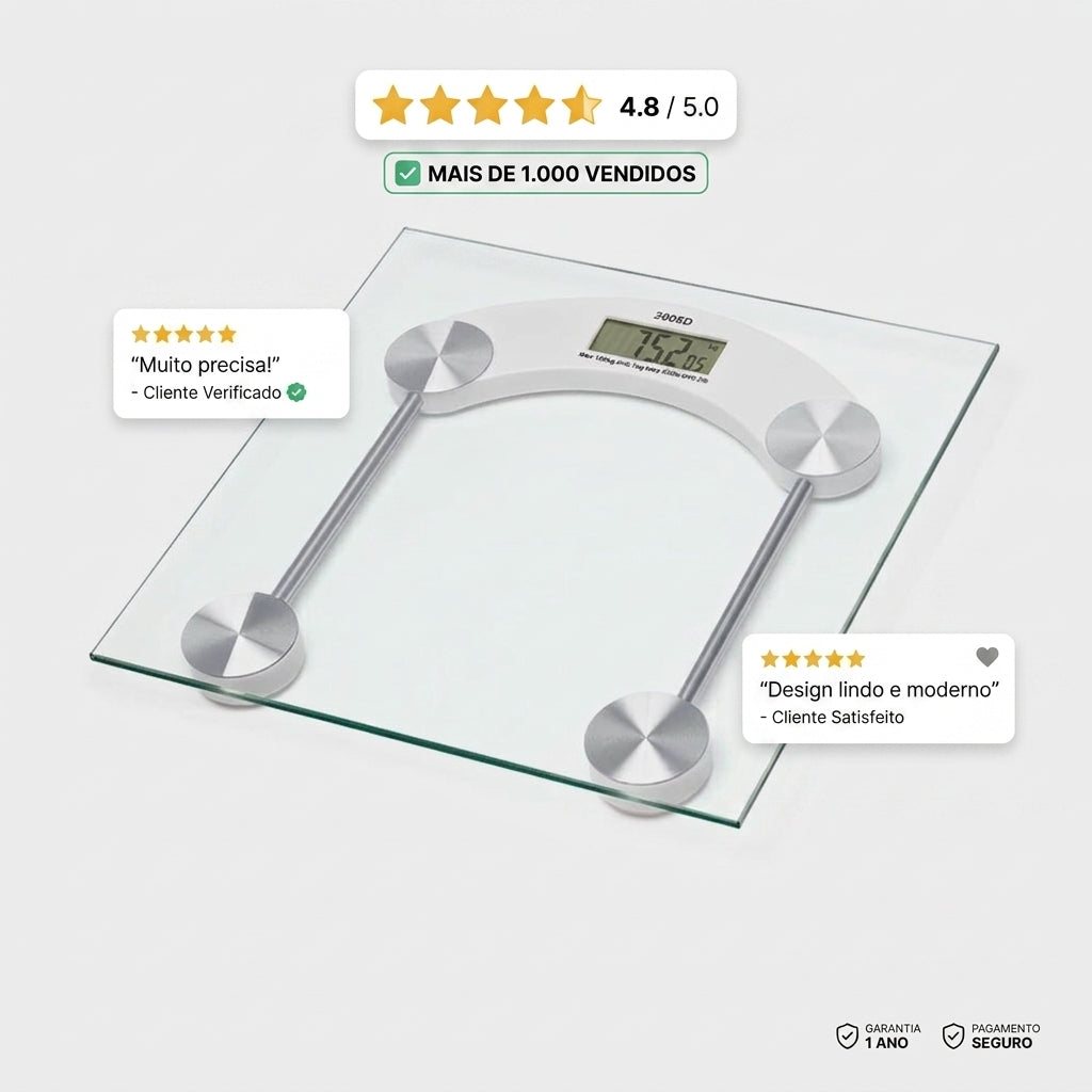 Balança Digital Eletrônica Vidro 180kg Multiuso