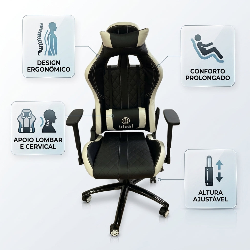 Cadeira Gamer Ergonômica - Preta