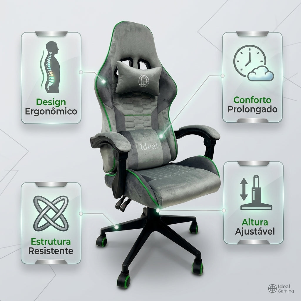 Cadeira Gamer Giratória - Cinza