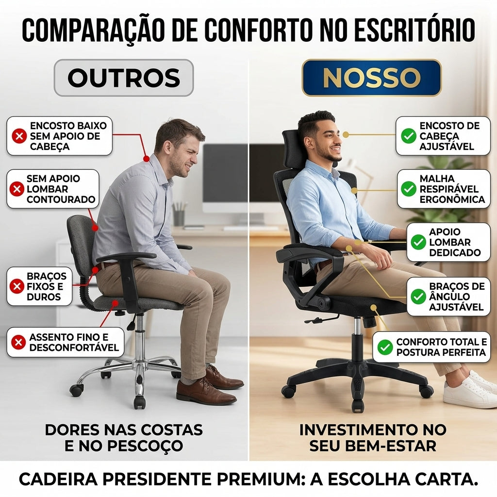 Cadeira de Escritório Presidente Executiva Gamer - Preta
