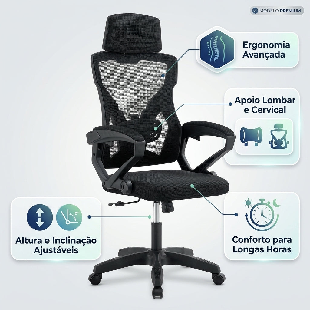 Cadeira de Escritório Presidente Executiva Gamer - Preta
