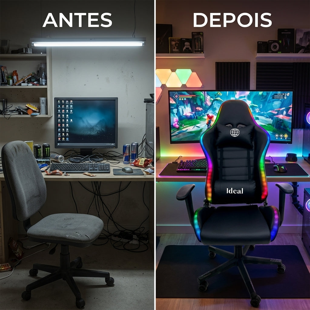 Cadeira Gamer Giratória com Luzes RGB - Sortida