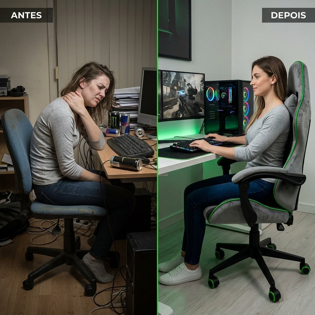 Cadeira Gamer Giratória - Cinza