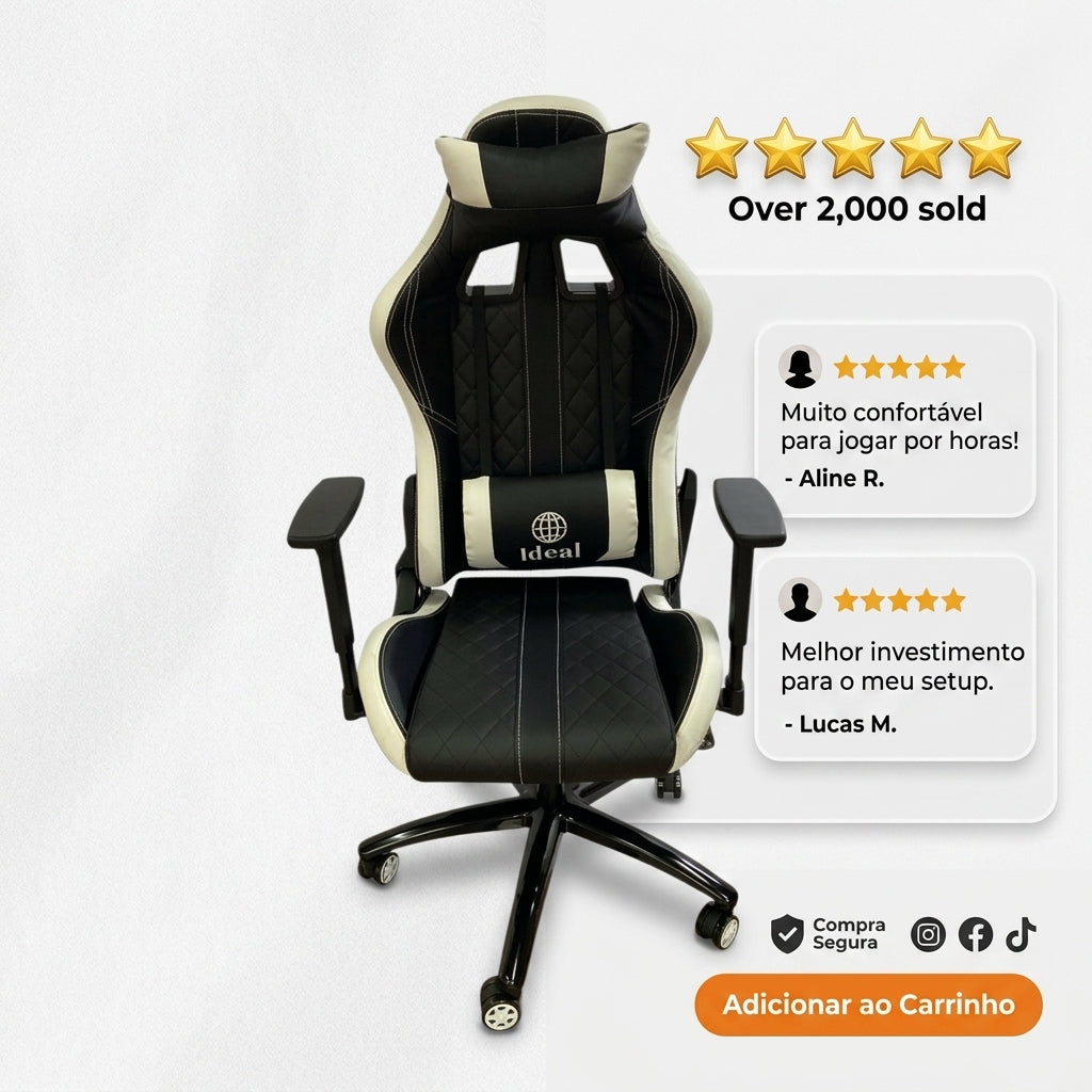Cadeira Gamer Ergonômica - Preta