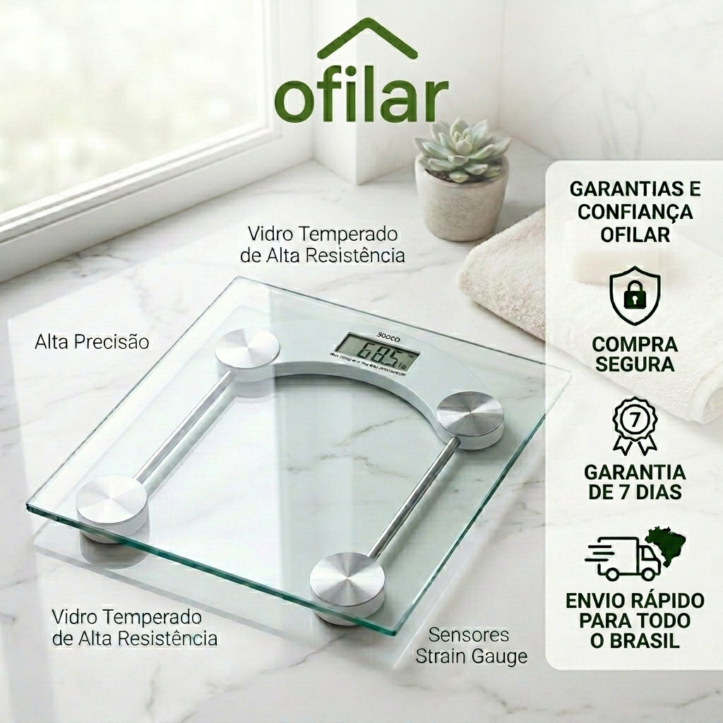Balança Digital Eletrônica Vidro 180kg Multiuso