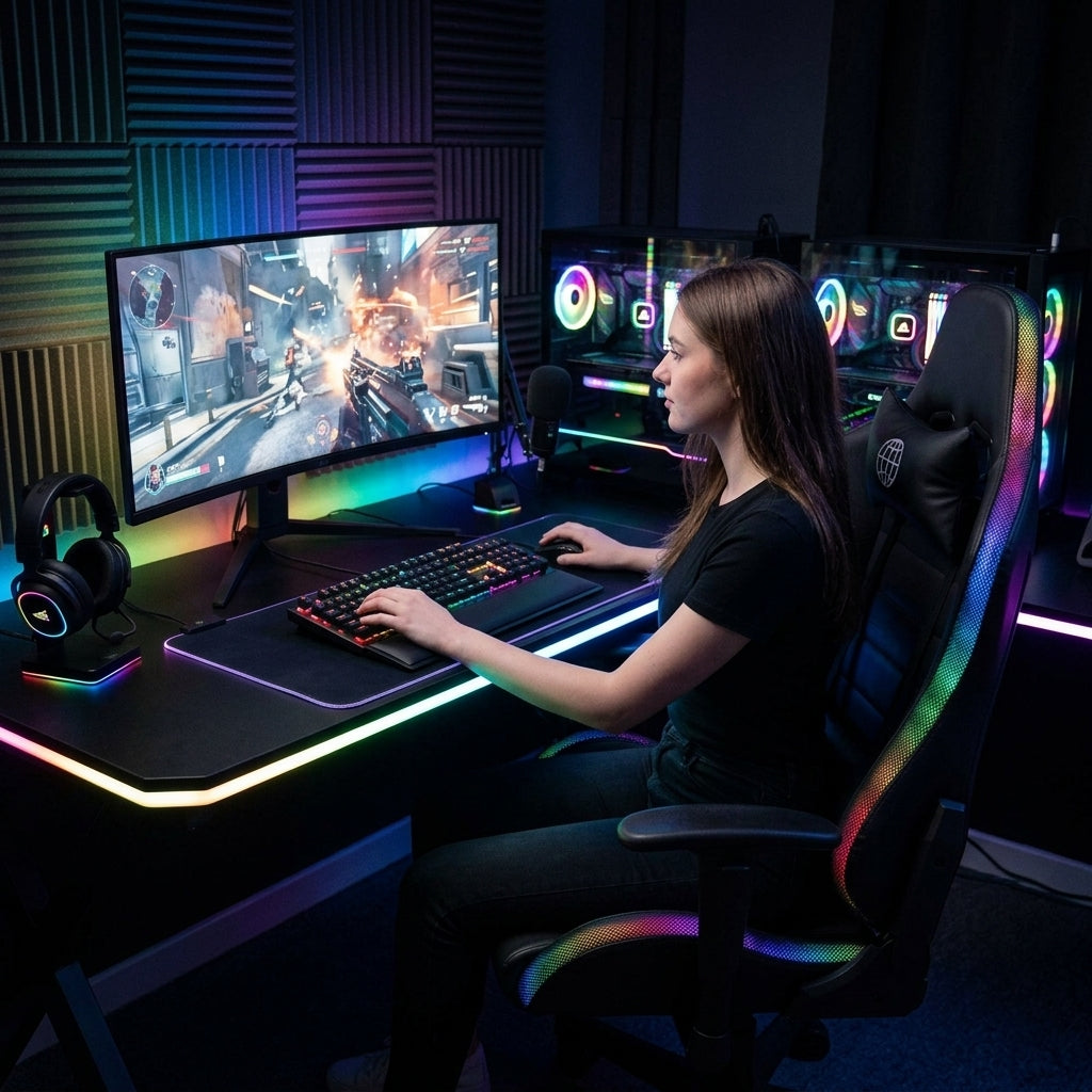 Cadeira Gamer Giratória com Luzes RGB - Sortida