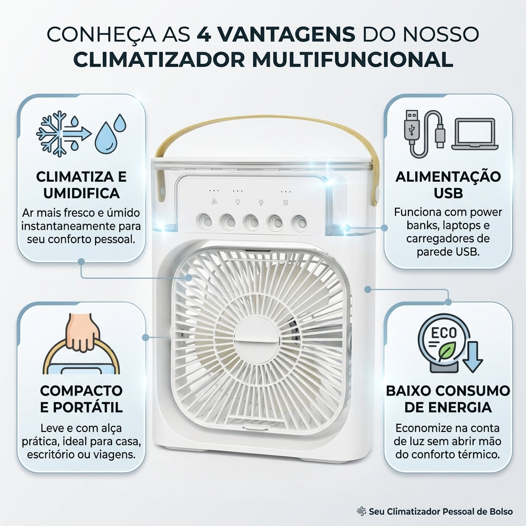 Ventilador Climatizador Portátil USB - Branco