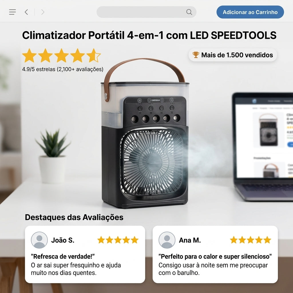 Climatizador e Ventilador Portátil LED Bivolt 10W - Preto