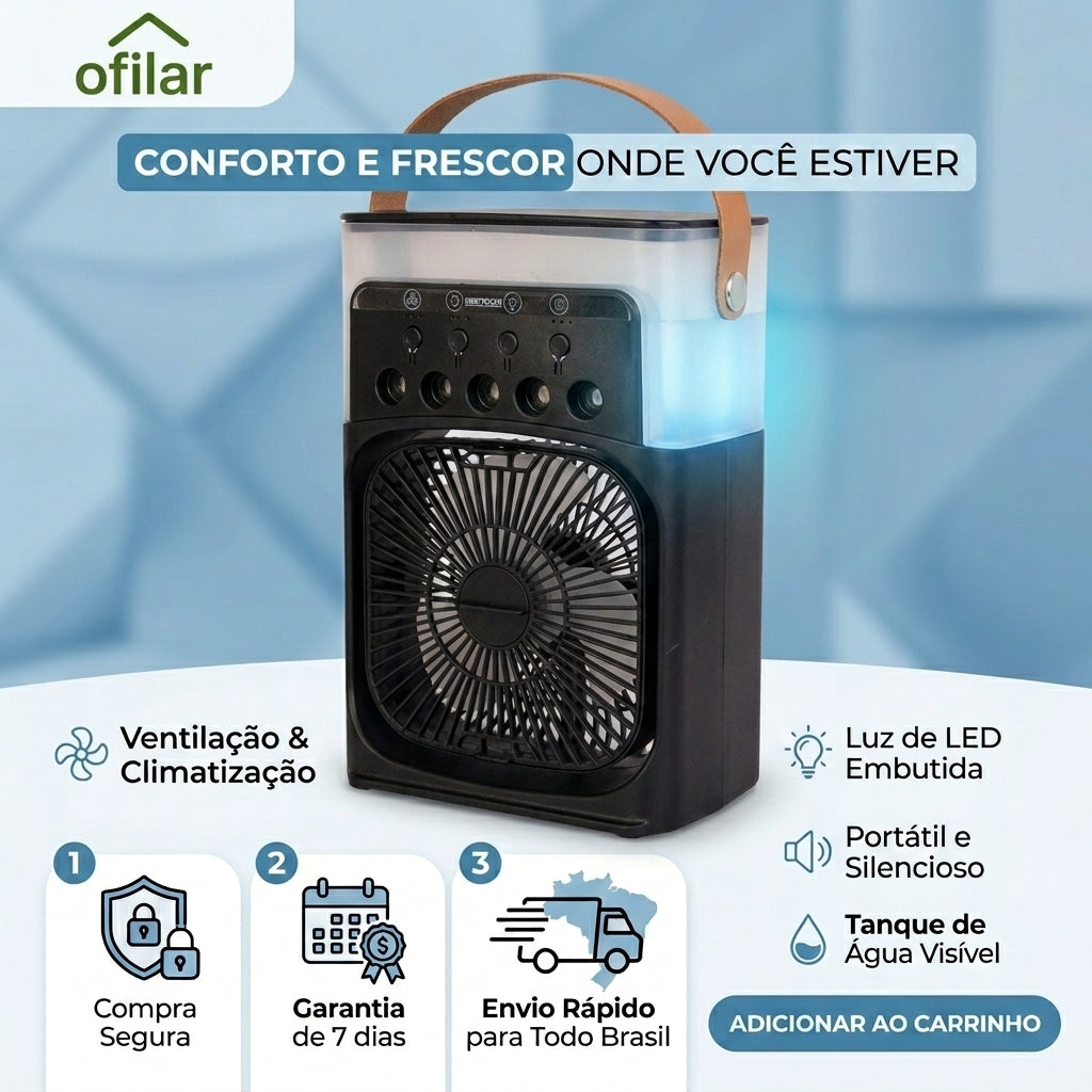 Climatizador e Ventilador Portátil LED Bivolt 10W - Preto