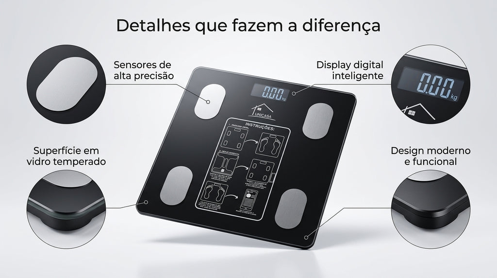 🔥 Balança Digital Bioimpedância Bluetooth APP Smart 140kg Preta