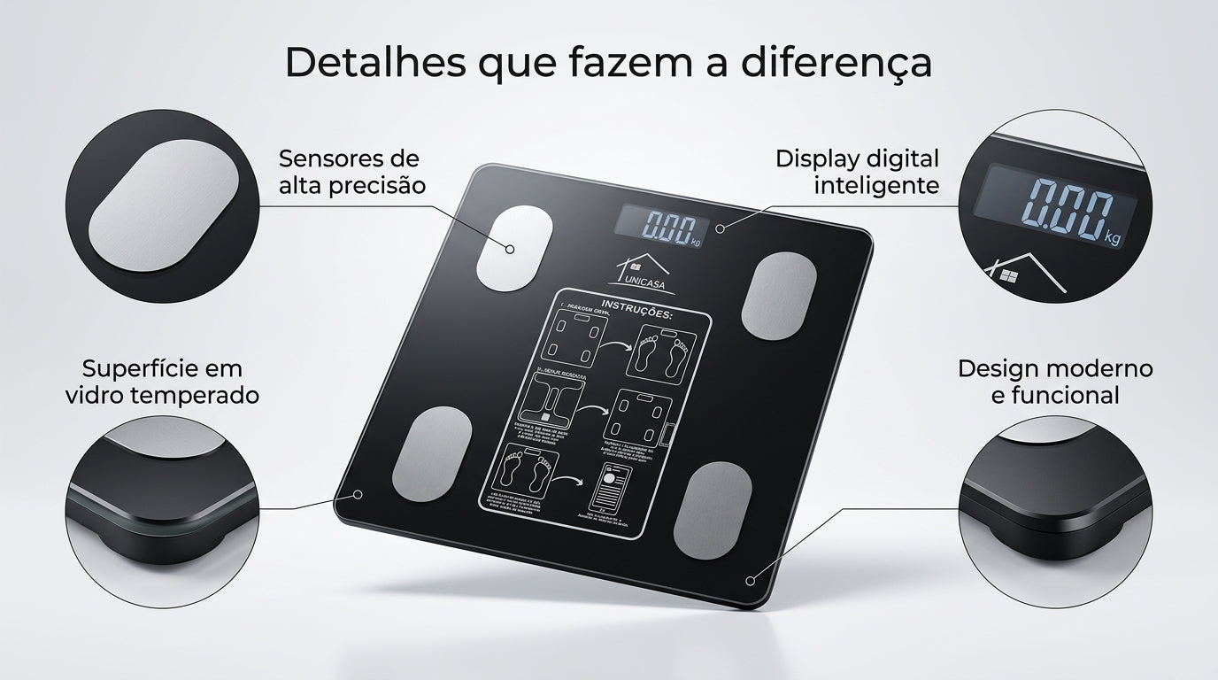 🔥 Balança Digital Bioimpedância Bluetooth APP Smart 140kg Preta