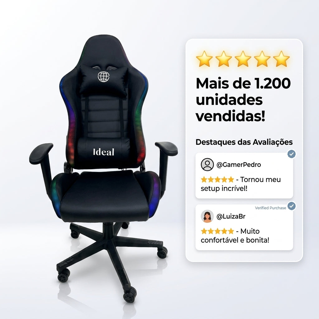 Cadeira Gamer Giratória com Luzes RGB - Sortida