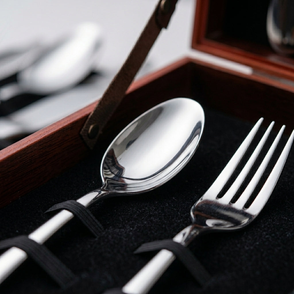 Conjunto 24 Peças Talheres Inox com Maleta Marrom