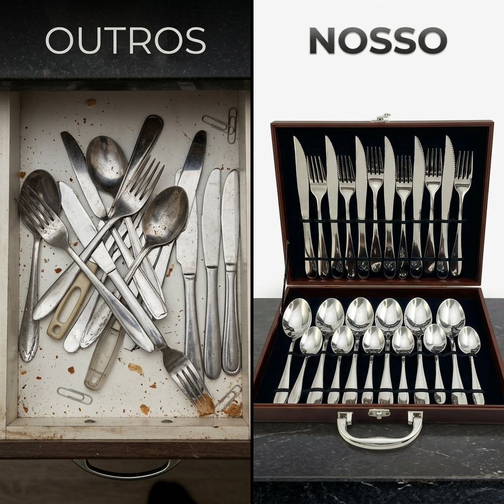 Conjunto 24 Peças Talheres Inox com Maleta Marrom